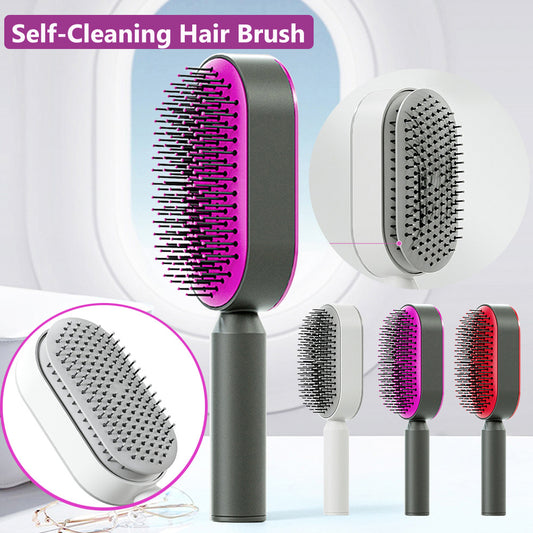 Self-Cleaning Hair Brush for Women – Anti-Frizz Scalp Massager with One-Click Cleaning & Air Cushion Design