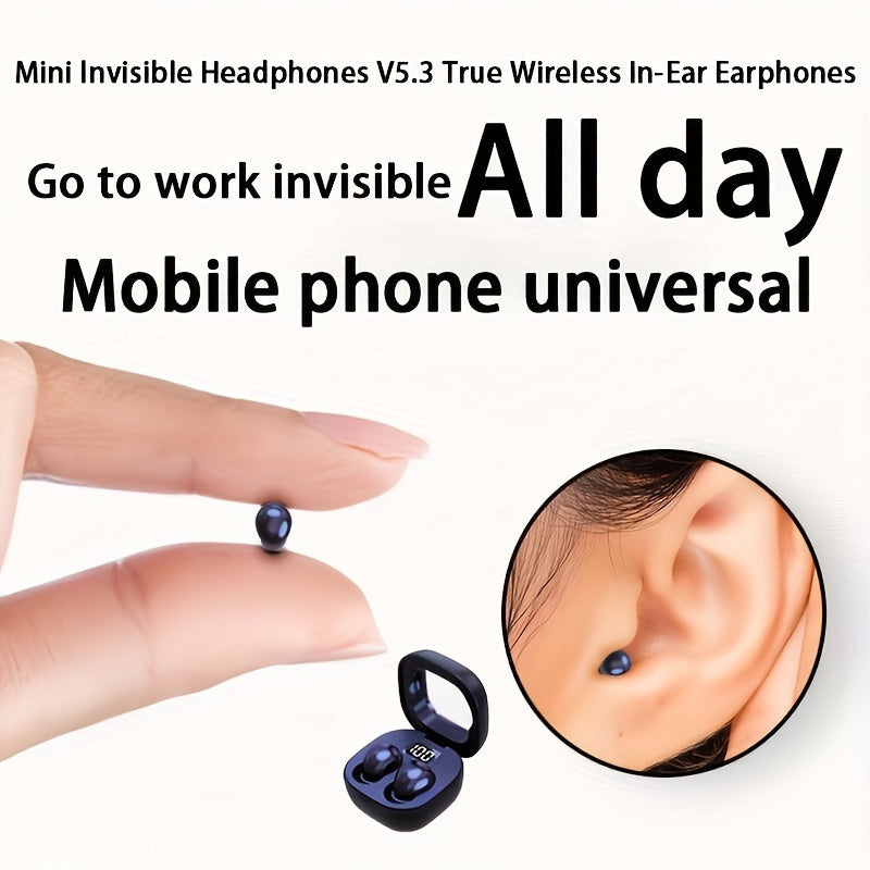 Ultra-Compact Mini Wireless In-Ear Headphones 5.3 - True Wireless, Noise Cancelling, HiFi Sound, Invisible Design for All-Day Wear, Touch Controls, USB-C Charging, Ideal for Running & Sleep, Compatible with All Mobile Phones,