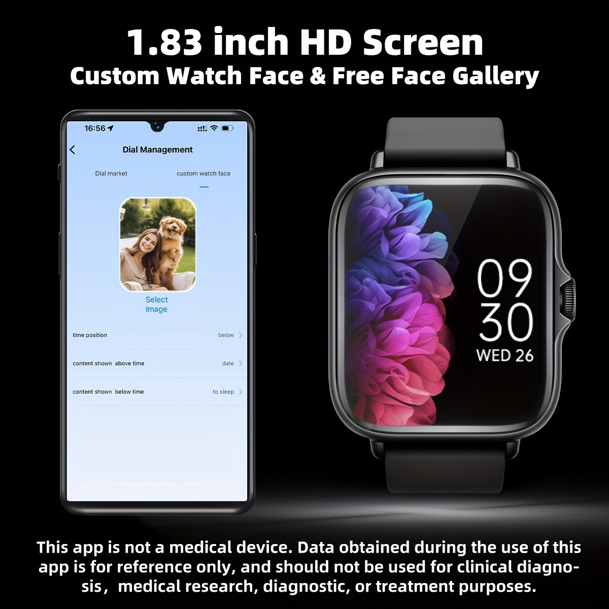 Sports Smart Watch, 1.83'' Full Touch Screen Display with Message, Answer Make Call Smartwatch, Sleep Monitoring, Sports Pedometer, Information Alerts, for iPhone Android Phones, Smartbands Fitness Watch for Women Men Friend