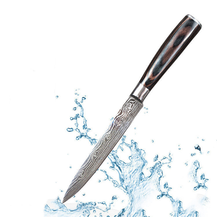 Professional Chef Knife Set – 6-Piece or 8-Piece Stainless Steel Damascus-Style Kitchen Knives with Wooden Handle