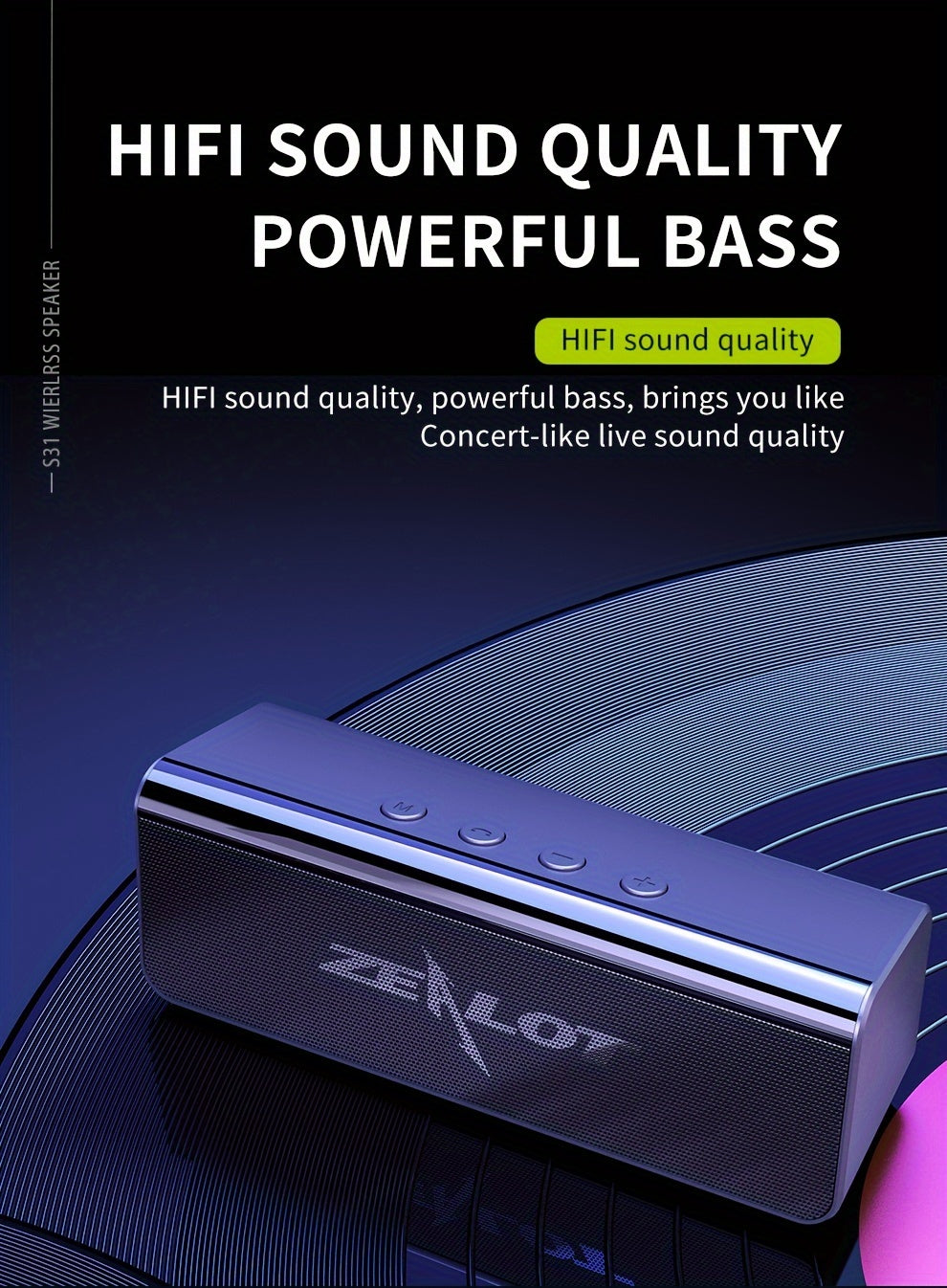 ZEALOT S31 Futuristic Portable Wireless Speaker, 2200mAh Battery, 10-Hour Playtime, Dual Loud Stereo with 3D Surround Sound, Wireless 5.0, Compatible with Phones/Tablets/TVs, Perfect for Home, Car, Outdoor & Camping - Great G