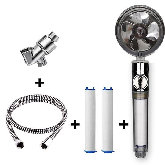Turbocharged Shower Head with Stop Button & Cotton Filter – High Pressure Propeller Design