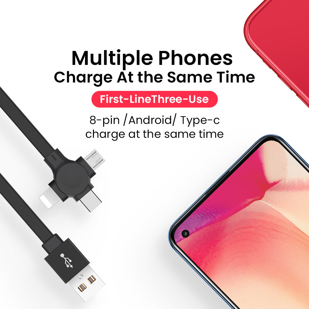 3-in-1 Retractable USB Cable – Fast Charging Type-C, Micro & Lightning Cable with Phone Stand Design