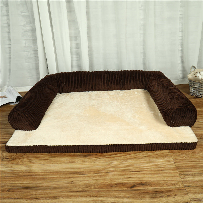 Corduroy Pet Sofa Bed – Soft, Non-Slip & Washable Dog Bed