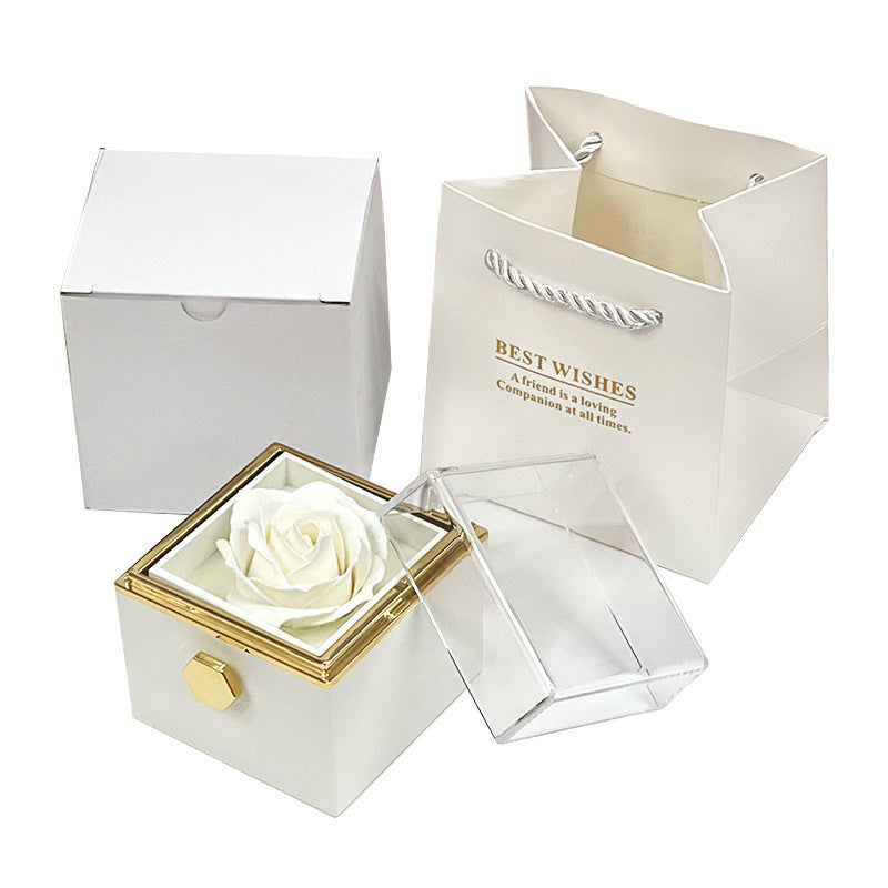 Rotating Rose Gift Box with Jewelry Drawer – Preserved Soap Flower Rose for Romantic Gifts & Anniversaries
